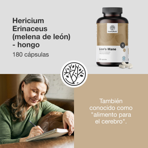 Hericium Erinaceus melena de león hongo 180 cápsulas FutuNatura es