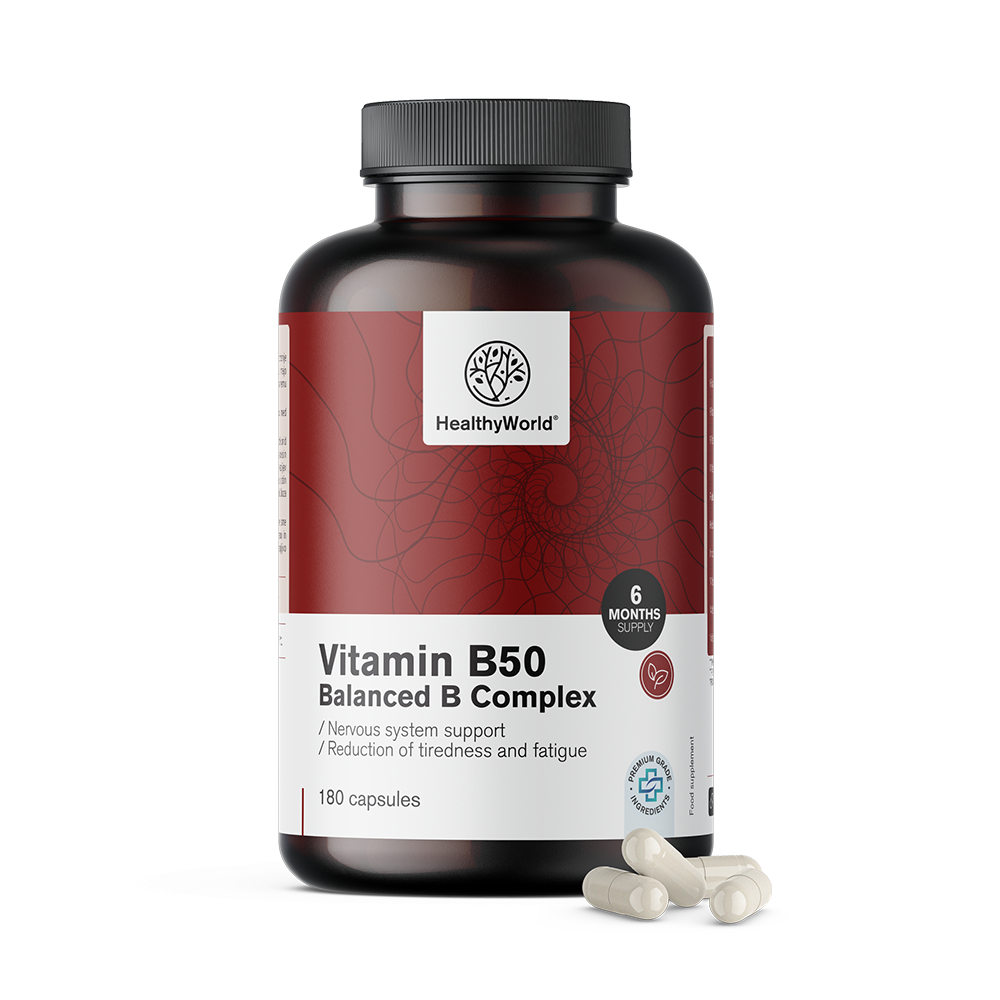 Complejo de vitamina B50 en cápsulas.