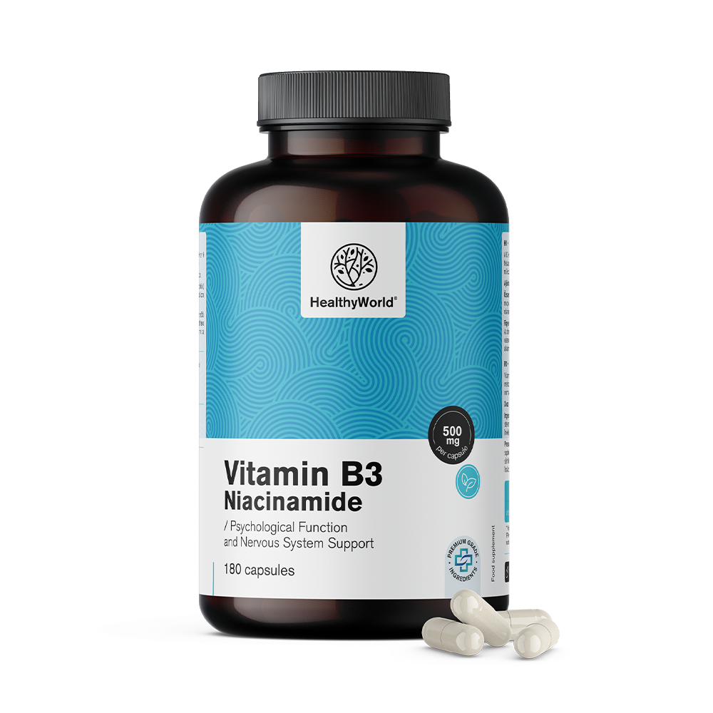 Vitamina B3 500 mg en cápsulas.