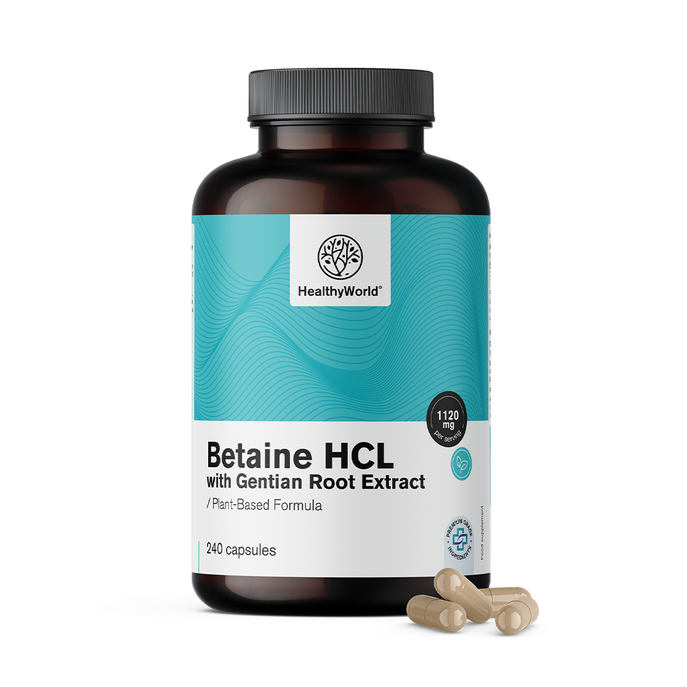 Betain HCL 1120 mg con enzima de genciana.