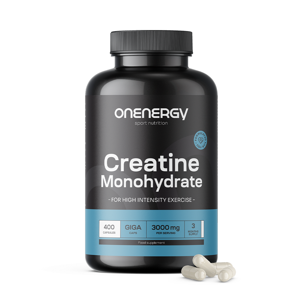 Creatina monohidrato 3000 mg en cápsulas.